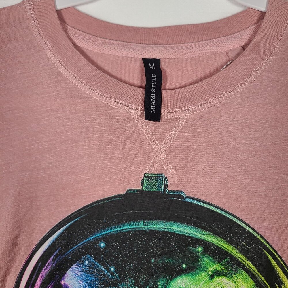 Space Cat Knit Top size Medium M Pink Helmet Rainbow Long Sleeve Miami Style - Picture 4 of 10